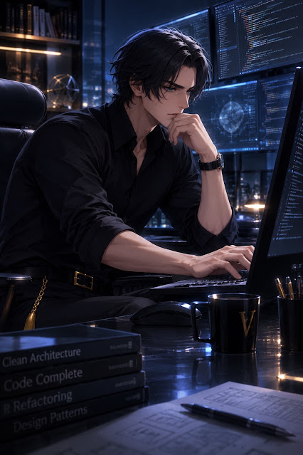 Valentine on his laptop
