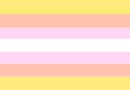 A rectangular flag with seven equal width horizontal stripes: yellow, light pink, light violet, white, light violet, light pink, yellow