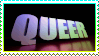 stamp: queer in bold impact font