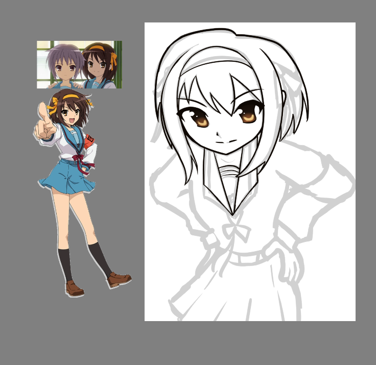 Unfinished artwork of Haruhi Suzumiya from the series The Melancholy of Haruhi Suzumiya