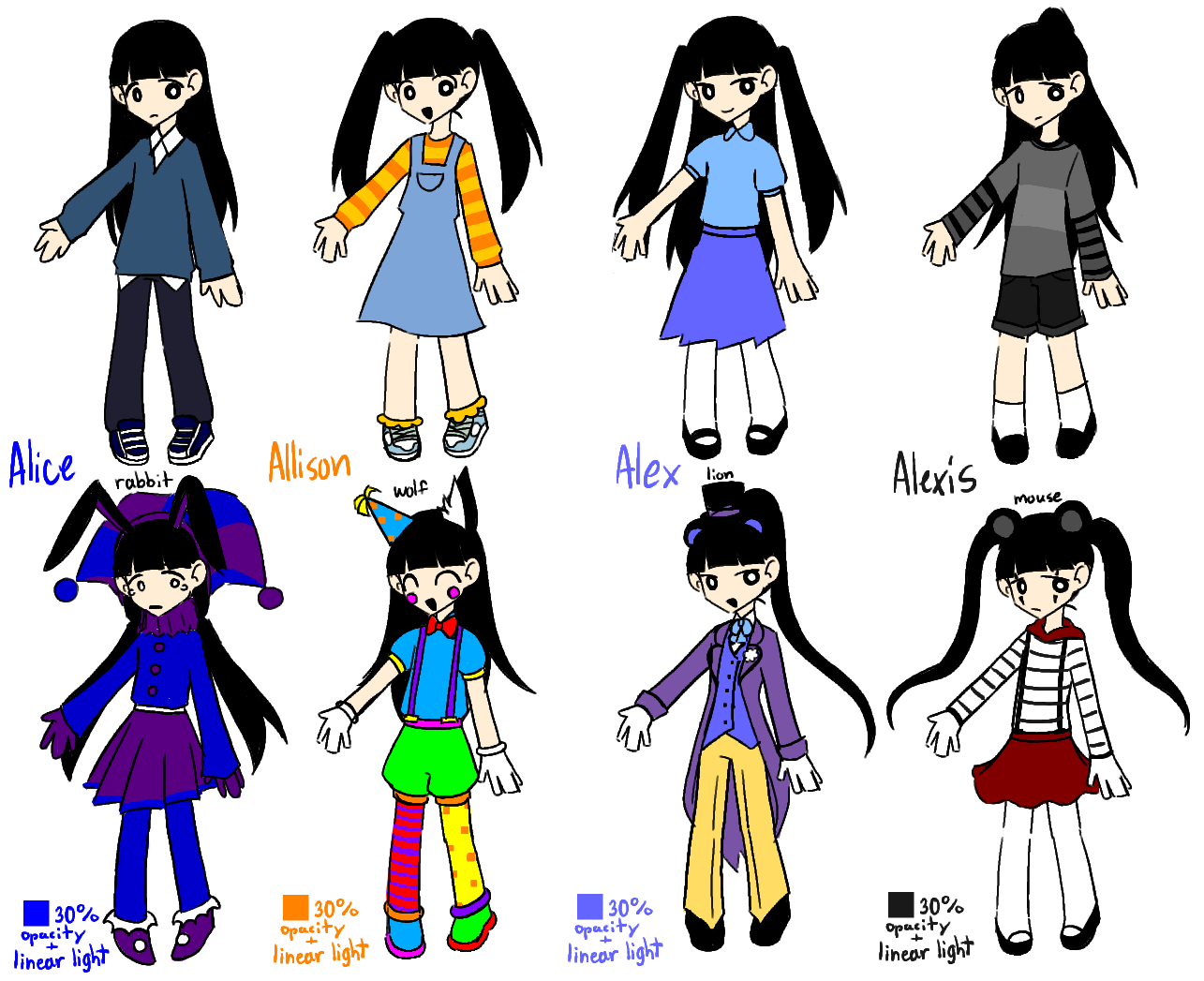 concepts (Alice & Allison are PERFECT TWINS and Alex & Alexis are PURITY TWINS and swaps of PERFECT TWINS (not role swaps just the characters as a whole)