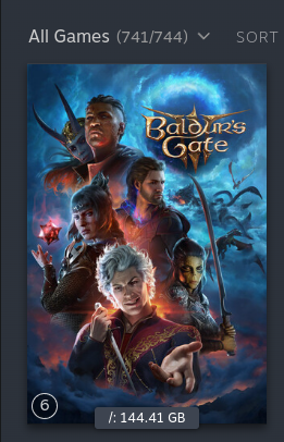 (if you're seeing this the image isn't loading) (disc: Baldur's Gate 3 which takes up 144.41 GB)