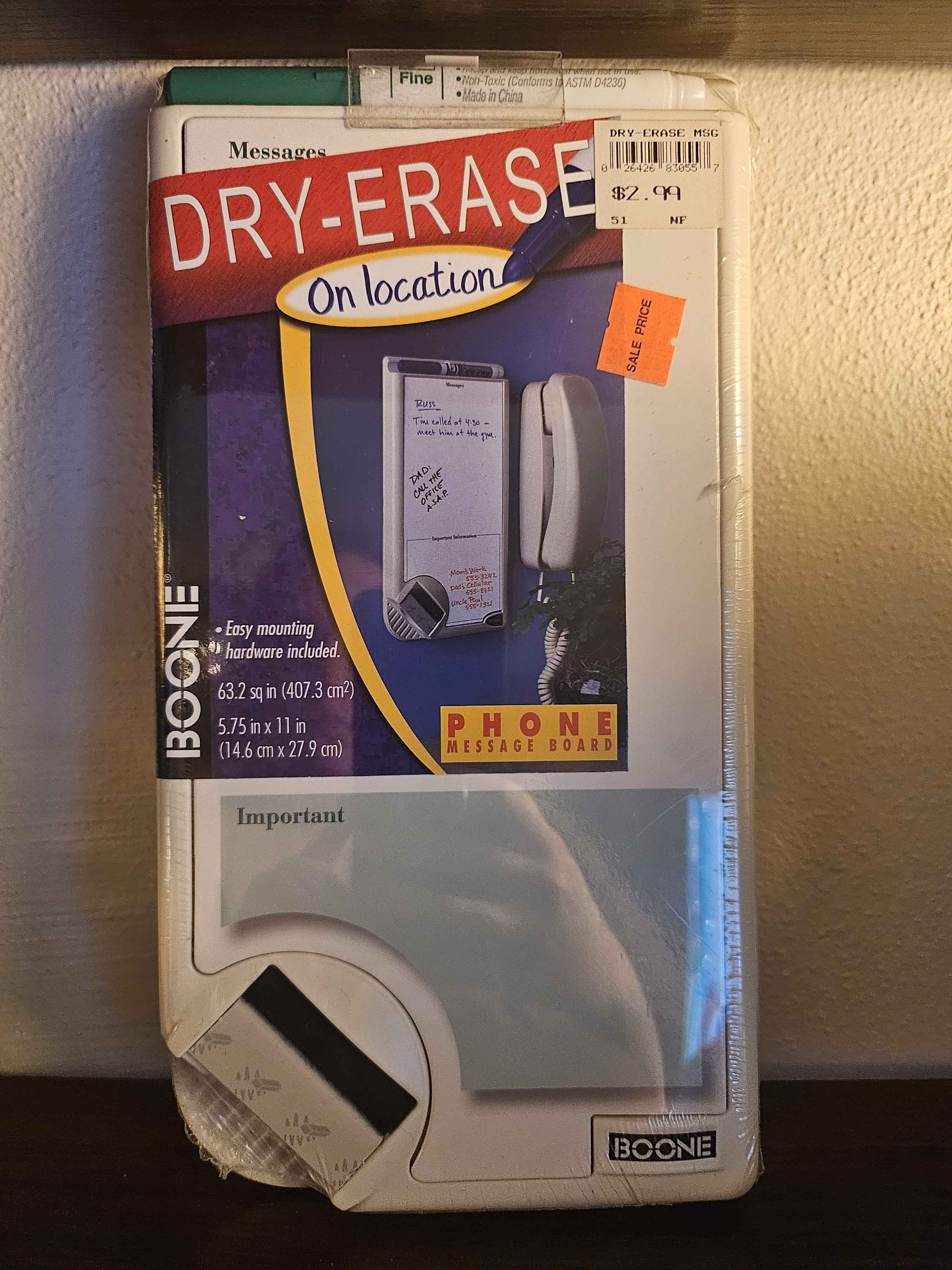 Mountable dry-erase phone message board