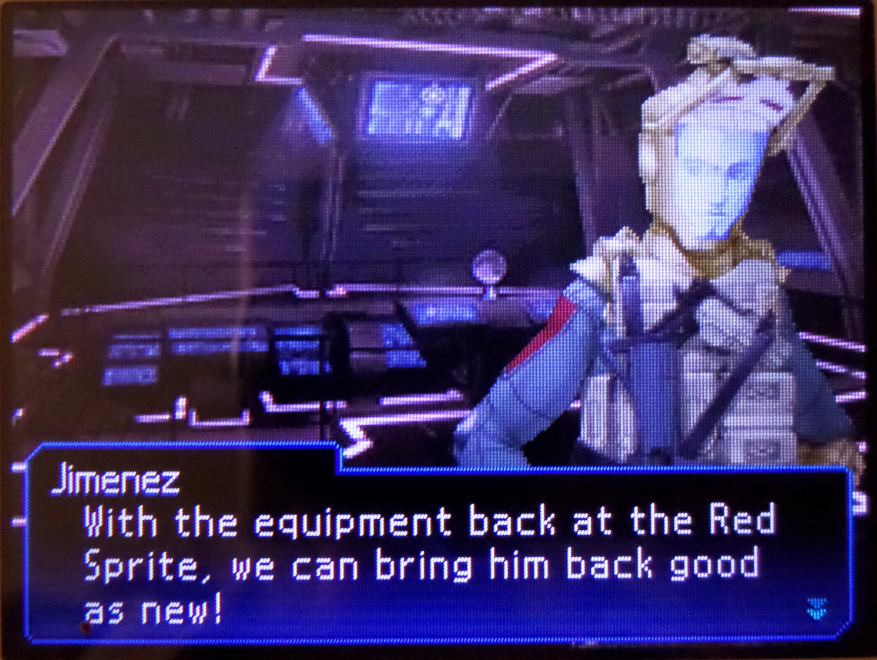 jimenez: with the equipment back at the red sprite, we can bring him back good as new!