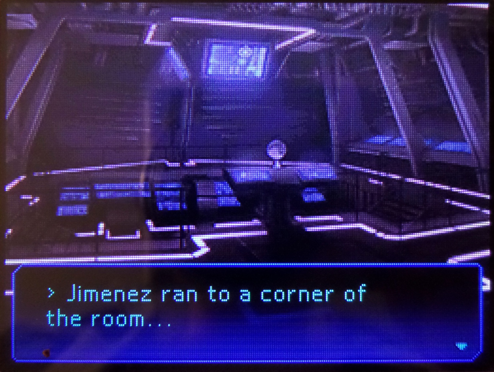 > jimenez ran to a corner of the room...