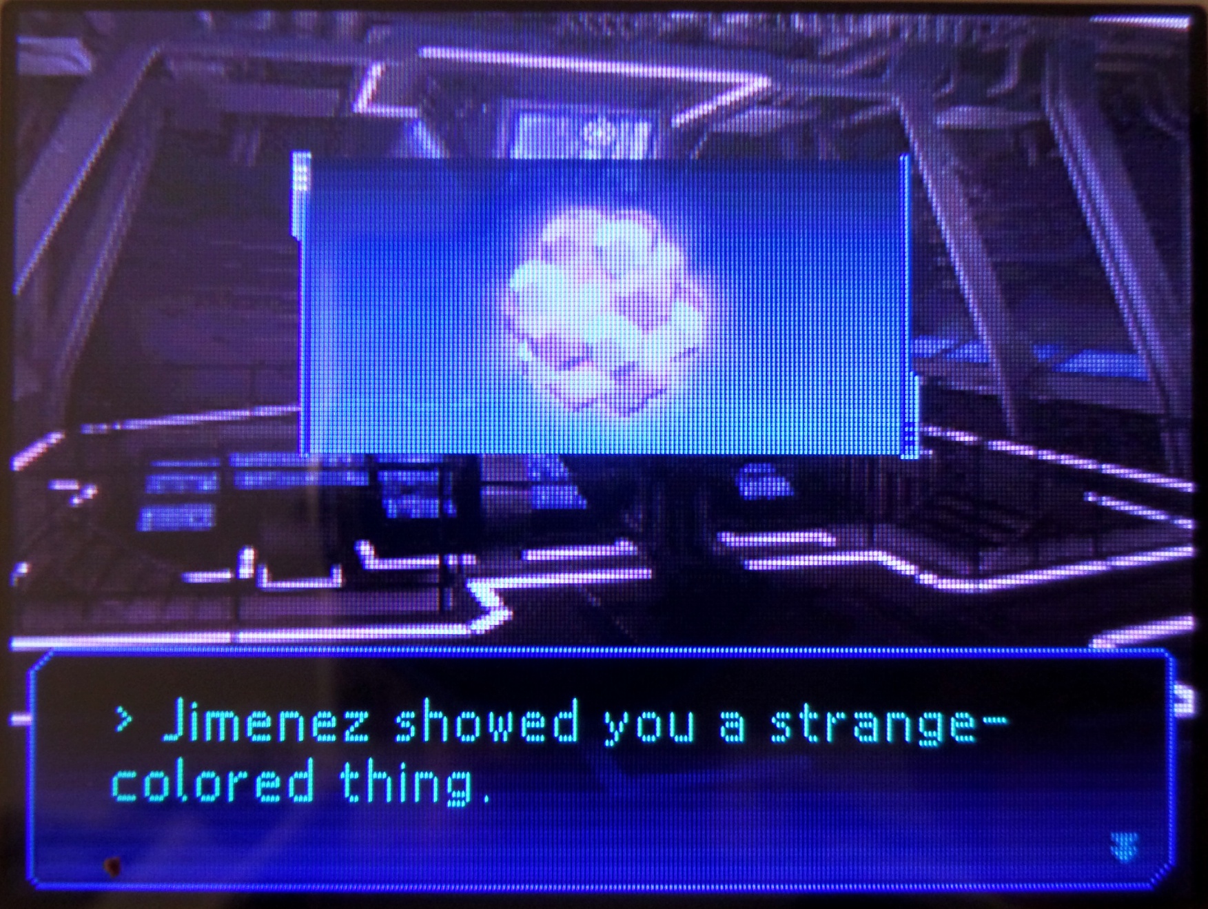 > jimenez showed you a strange-colored thing.
