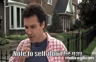 norm saying "note to self, dont be gay" i am gay so i this is ironic :p
