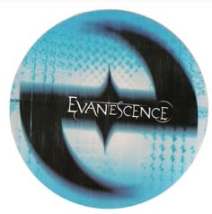 This may contain: the logo for evancence on a blue and black circular sticker with an abstract design