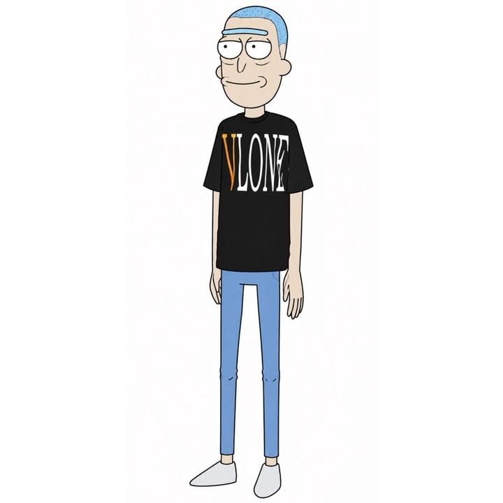 This may contain: an image of a cartoon character wearing a black t - shirt that says'i love '