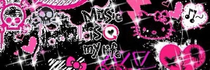 This may contain: pink and black wallpaper with skulls, hearts, and other things on it's side