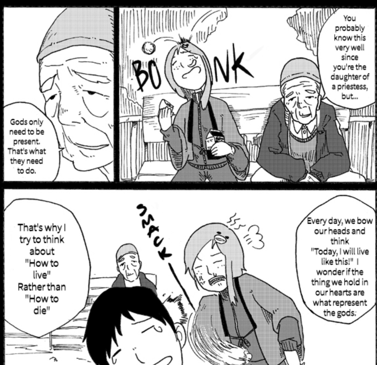 Sanae doesn't listen at first, but maybe she looks back and realizes Old Gramps had a point.