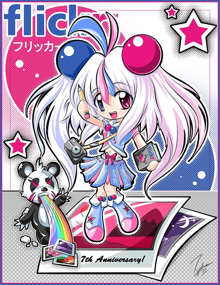 This may contain: an anime character with pink hair and white hair, holding a balloon in her hand
