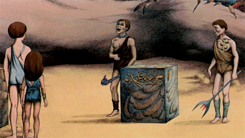 animation of a dude gettting swollowed by a cube