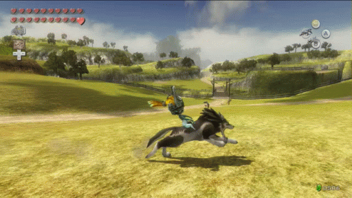a screenshot of a video game shows a wolf and a person