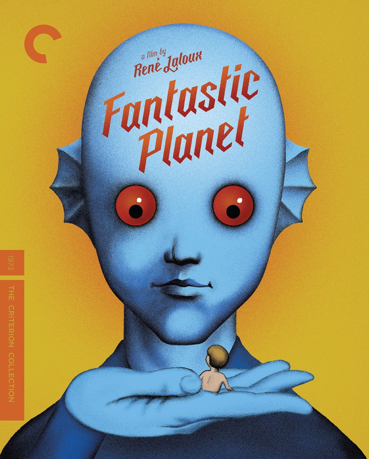 fantastic planet movie poster, blue draag child holding an.. om i think they were called
