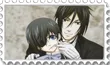 sebastian michaelis putting a finger into visibly annoyed ciel phantomhive's mouth
