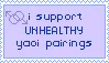 static stamp with the text i support unhealthy yaoi pairings on it. There is a mlm symbol at the top left