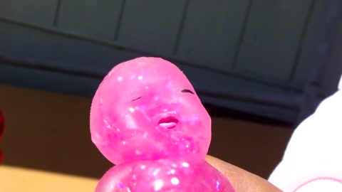 glittery pink demon baby