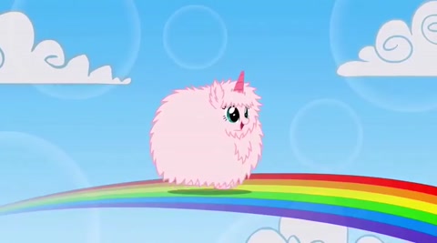 Pink fluffy unicorn dancing on rainbows